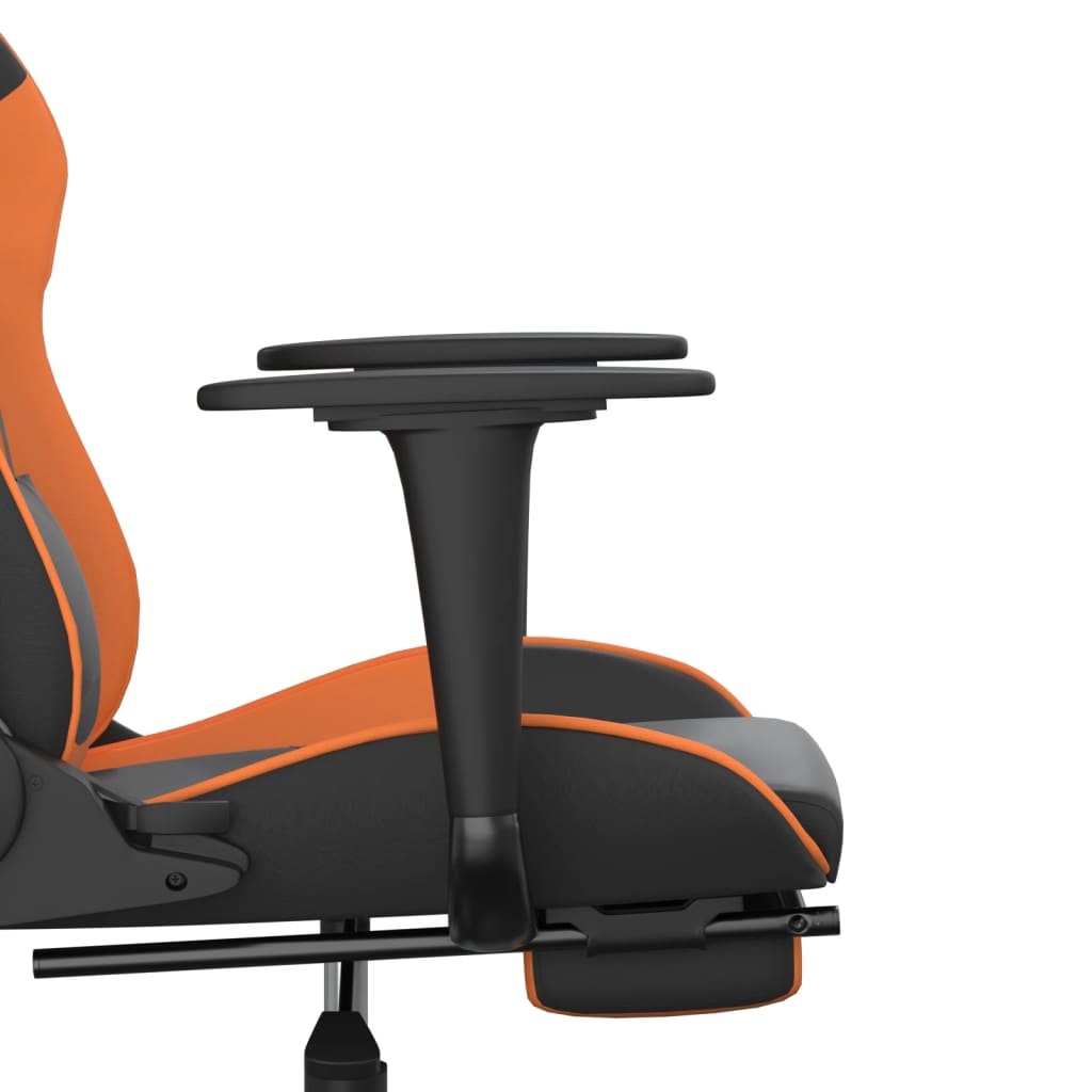 gaming chair with footrest, black and orange, faux leather