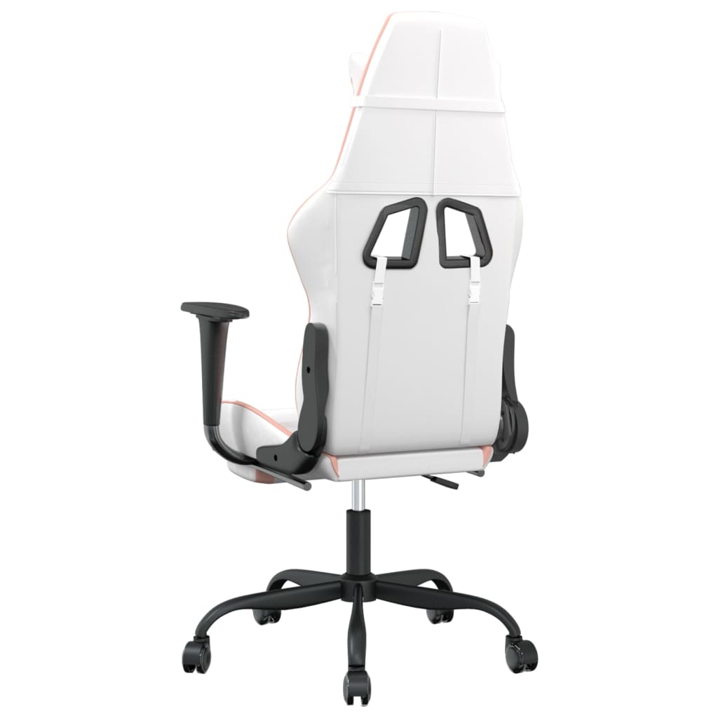 gaming chair with footrest, white and pink, faux leather