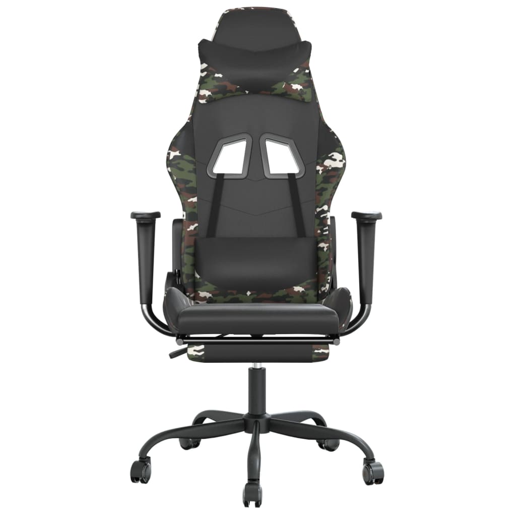 gaming chair with footrest, black and camouflage, faux leather