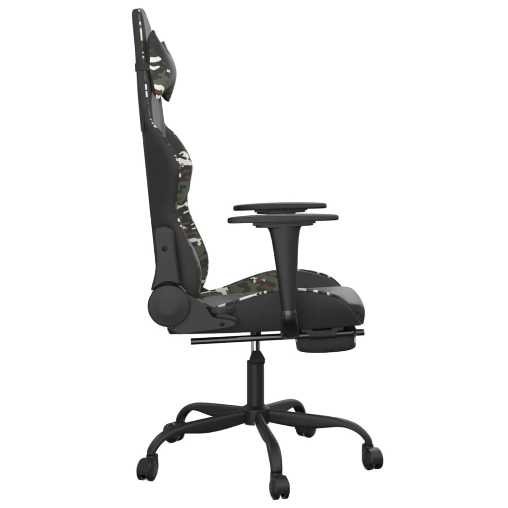 gaming chair with footrest, black and camouflage, faux leather