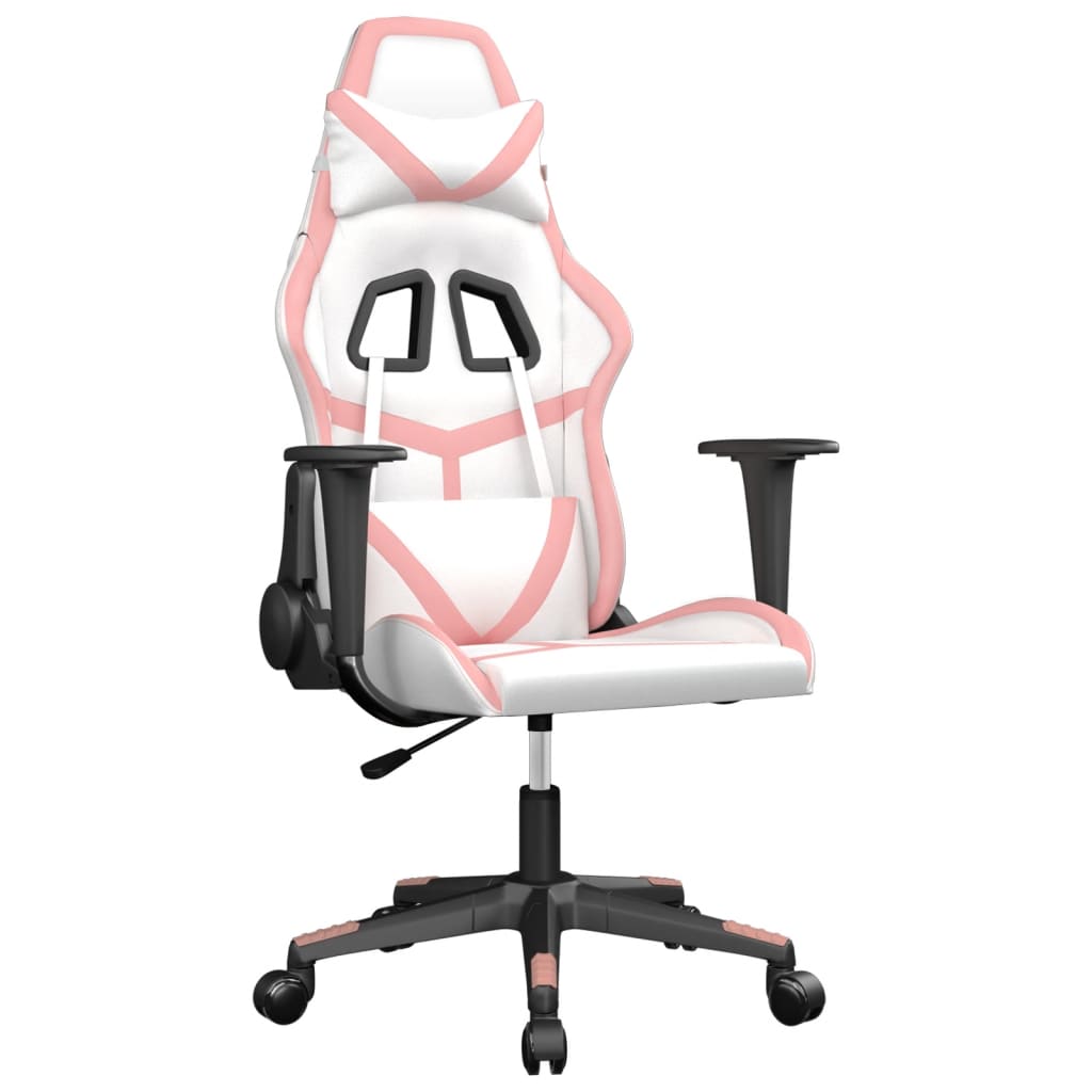 massage gaming chair, white and pink, faux leather