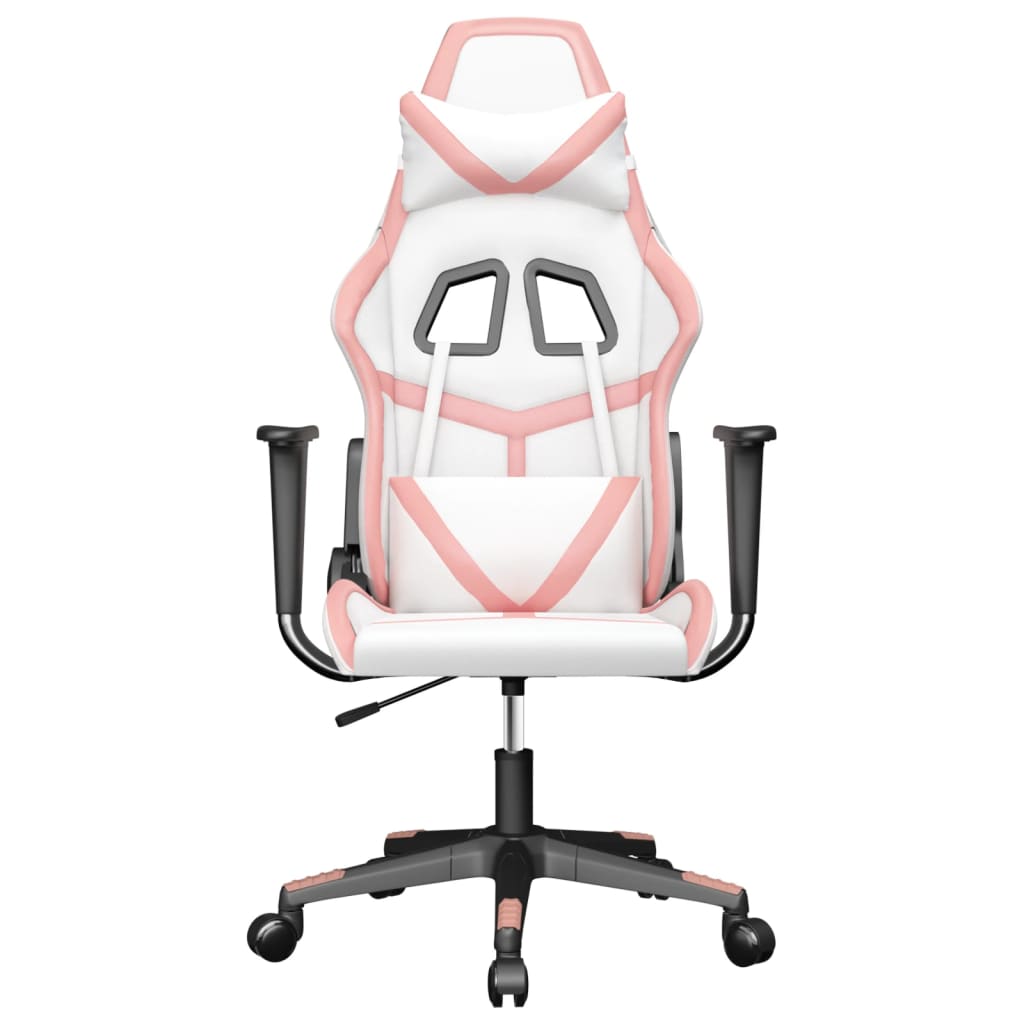 massage gaming chair, white and pink, faux leather