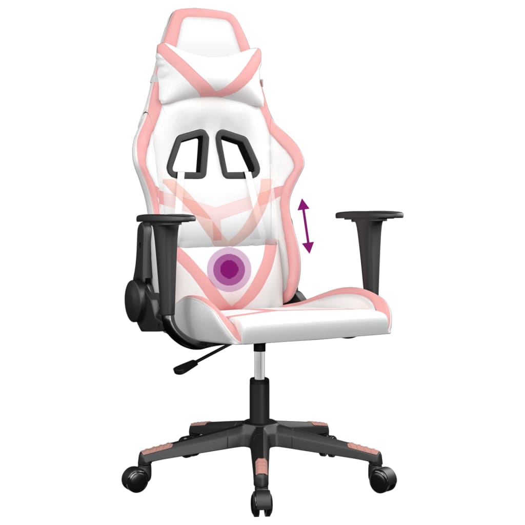 massage gaming chair, white and pink, faux leather