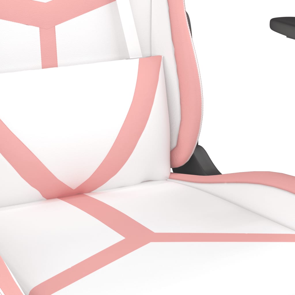 massage gaming chair, white and pink, faux leather