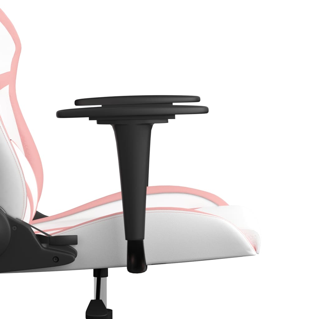 massage gaming chair, white and pink, faux leather