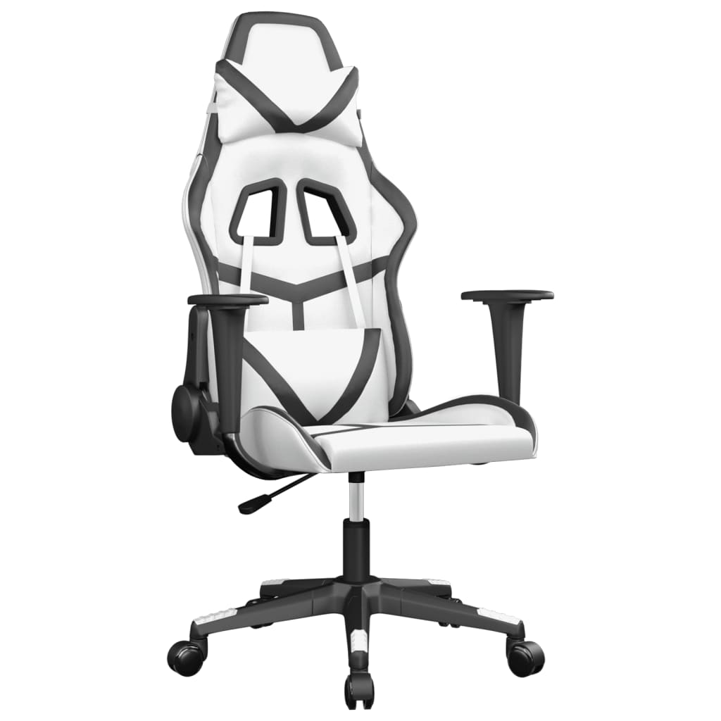 gaming chair with massage, black and white, faux leather