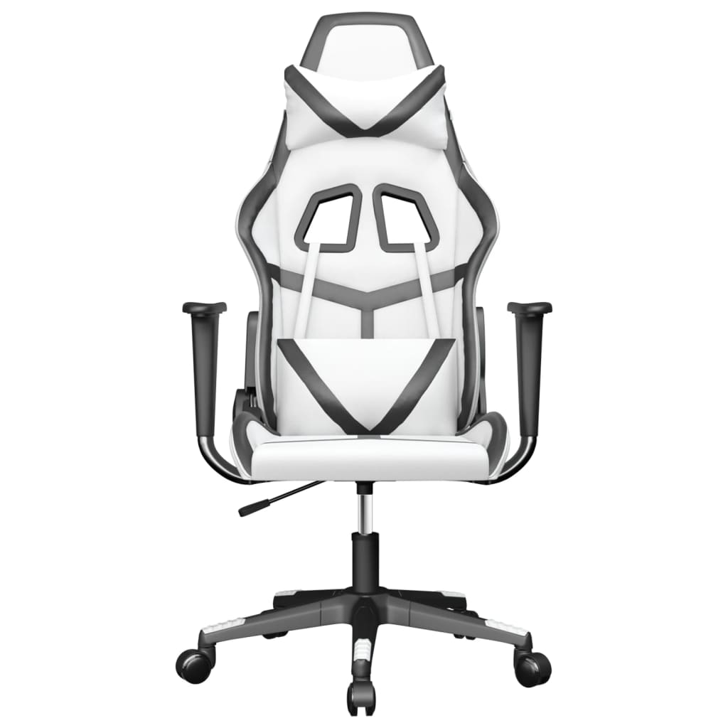 gaming chair with massage, black and white, faux leather