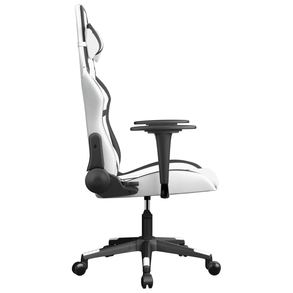 gaming chair with massage, black and white, faux leather