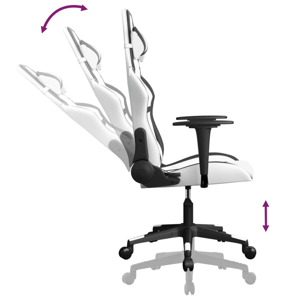 gaming chair with massage, black and white, faux leather