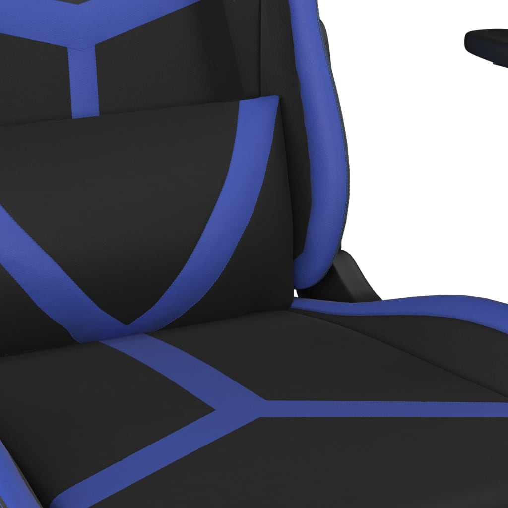 gaming chair with footrest, black and blue, faux leather