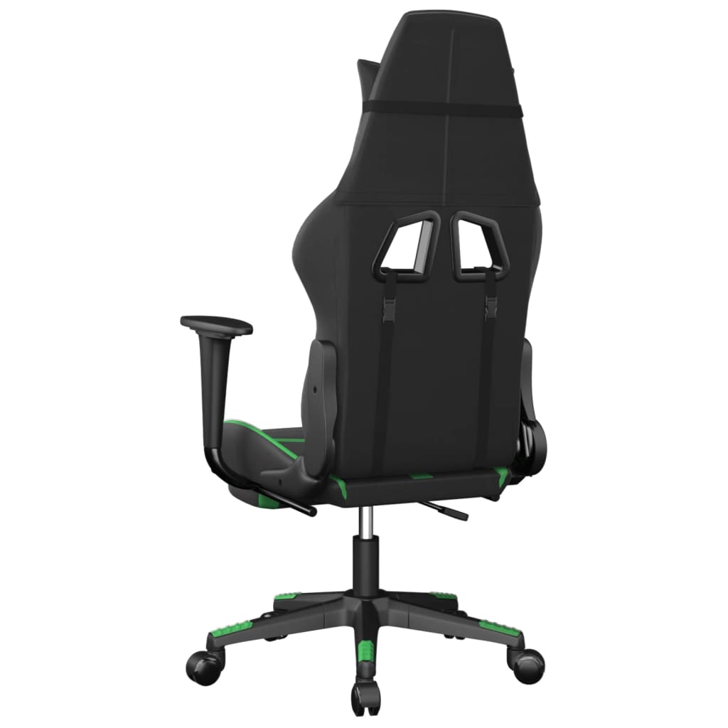 gaming chair with footrest, black and green, faux leather