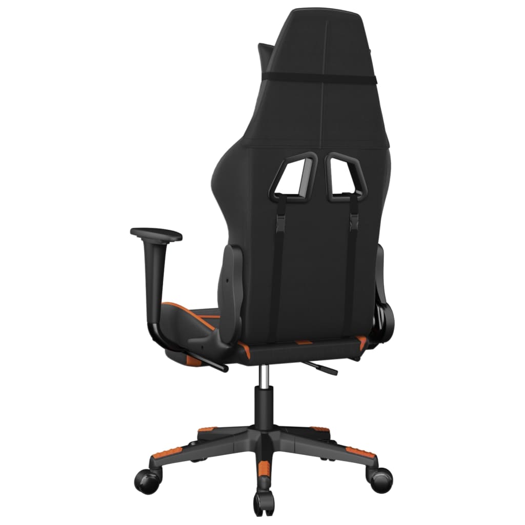 gaming chair with footrest, black and orange, faux leather