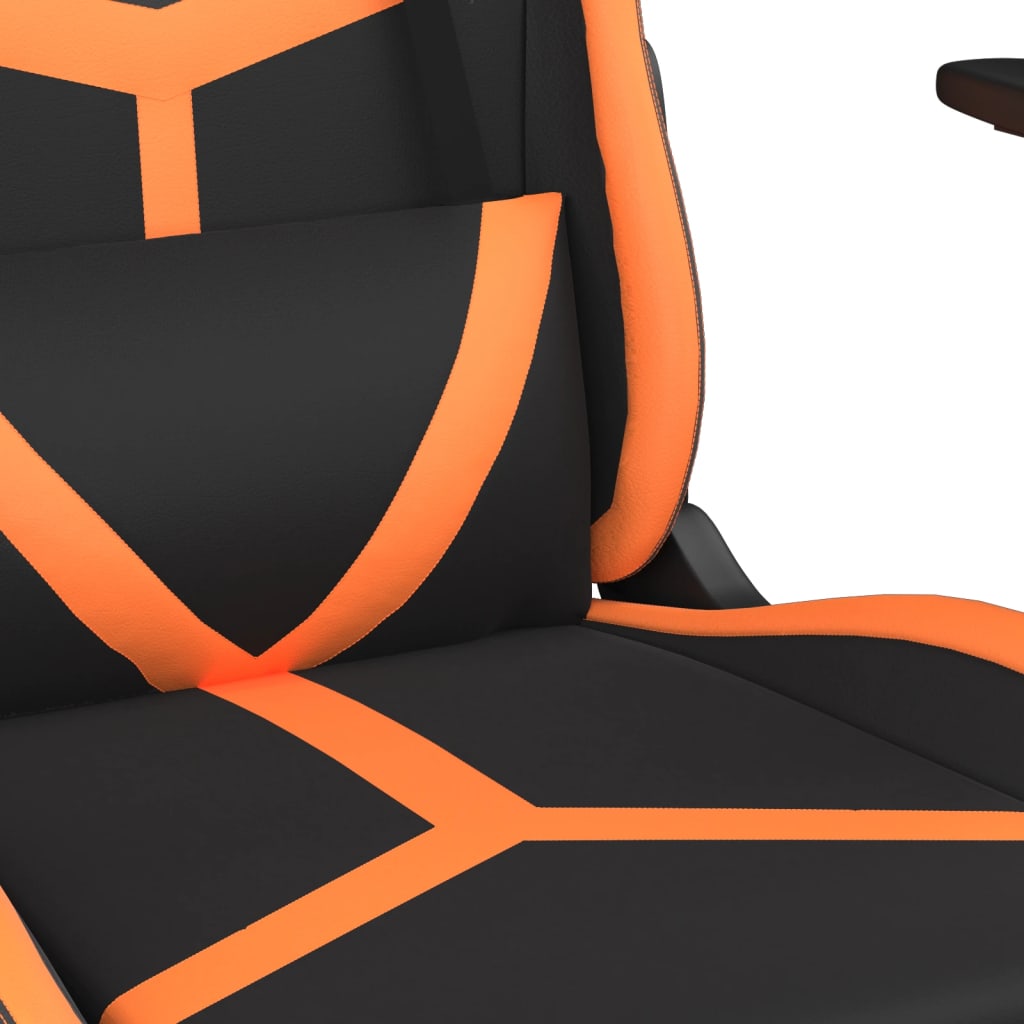 gaming chair with footrest, black and orange, faux leather