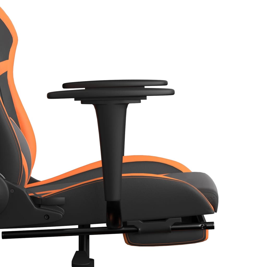 gaming chair with footrest, black and orange, faux leather