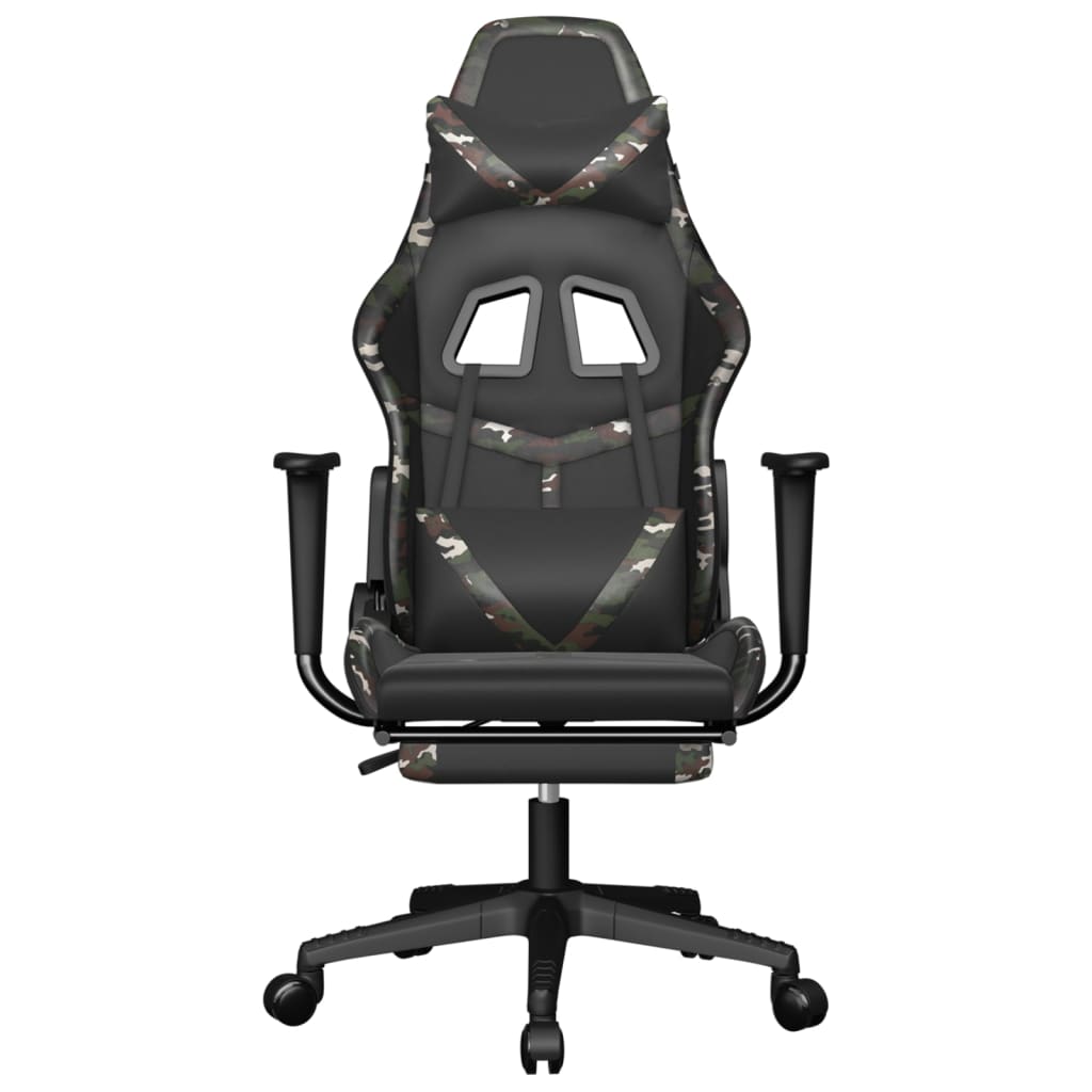 gaming chair with footrest, black and camouflage, faux leather