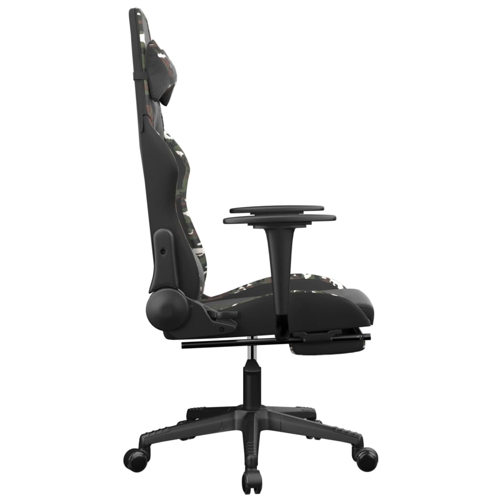 gaming chair with footrest, black and camouflage, faux leather