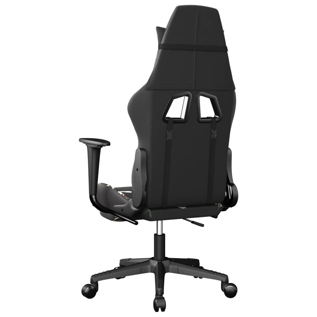 gaming chair with footrest, black and camouflage, faux leather