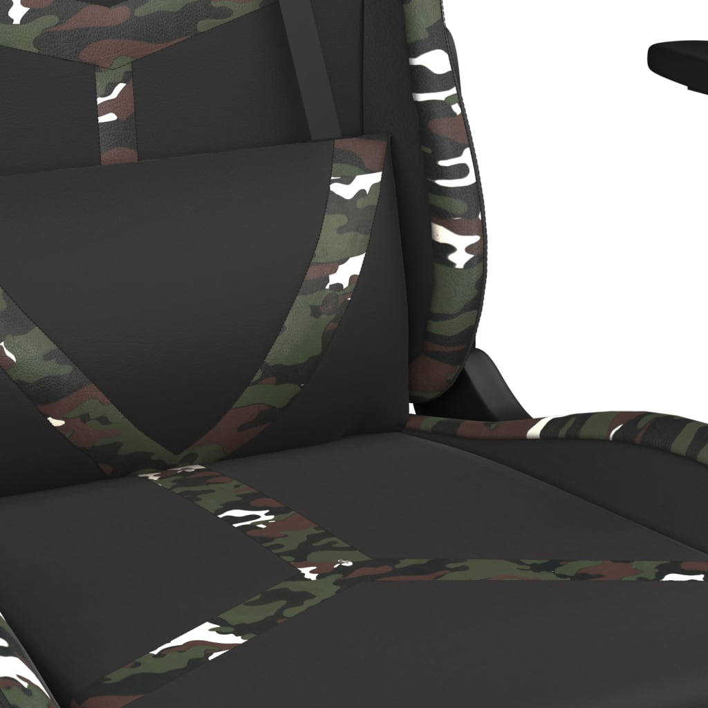 gaming chair with footrest, black and camouflage, faux leather