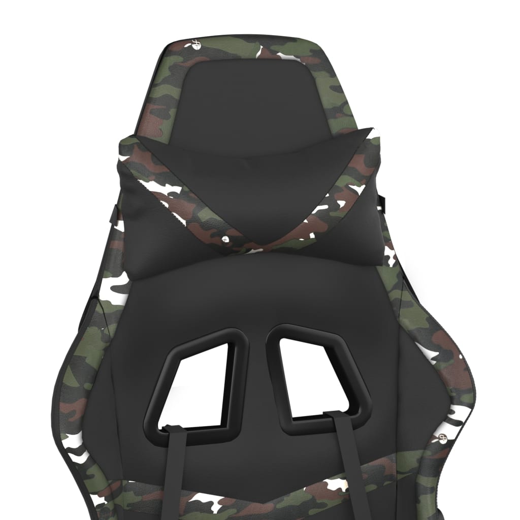 gaming chair with footrest, black and camouflage, faux leather