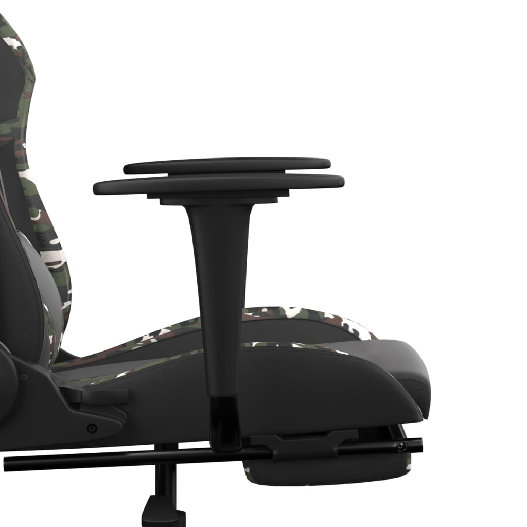 gaming chair with footrest, black and camouflage, faux leather