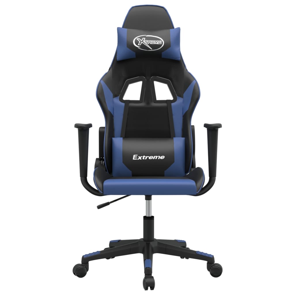 gaming chair with massage, black and blue, faux leather