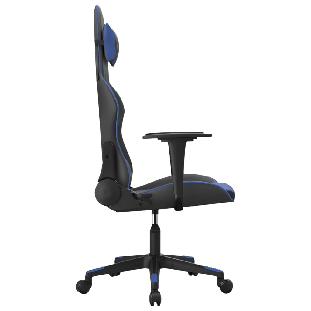 gaming chair with massage, black and blue, faux leather