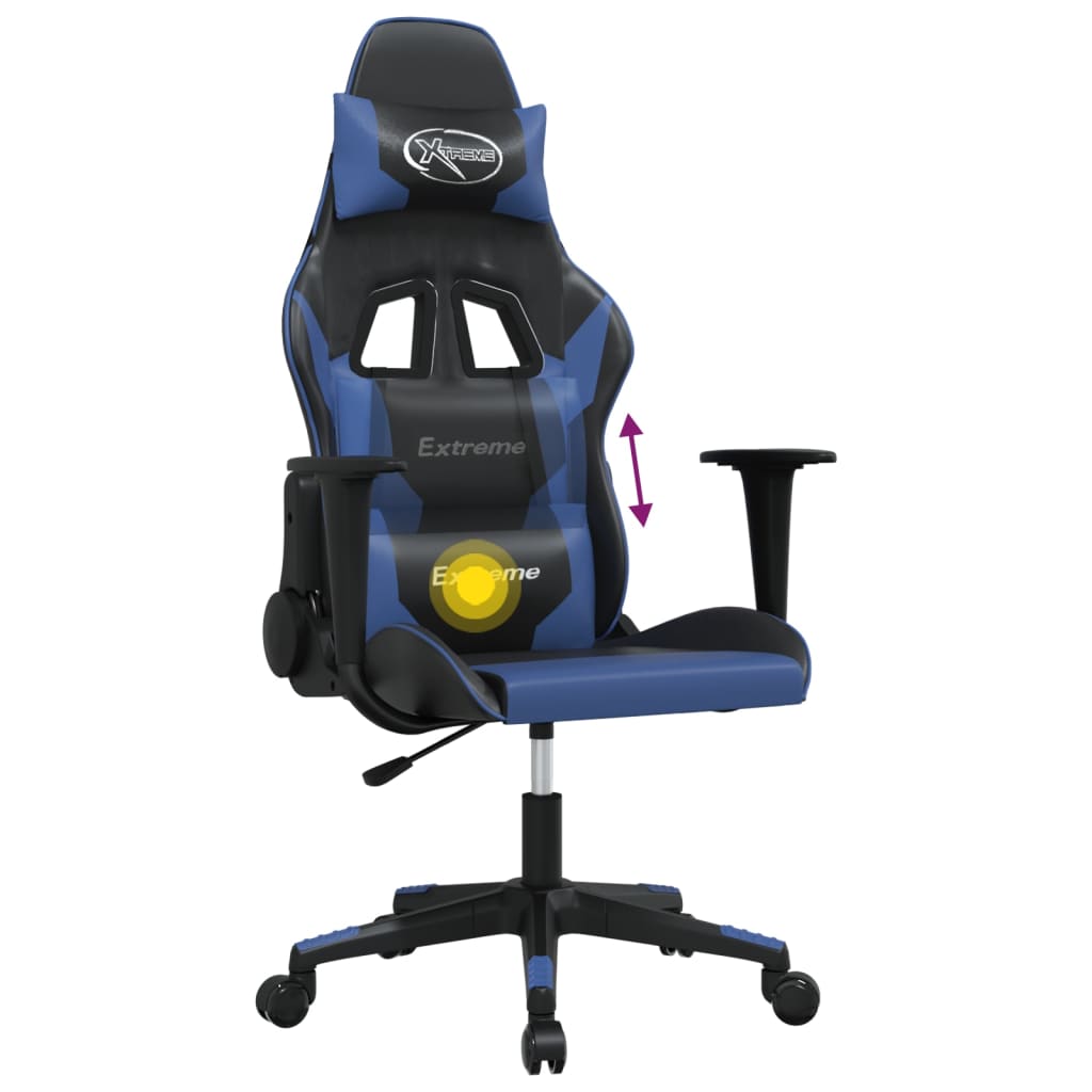 gaming chair with massage, black and blue, faux leather