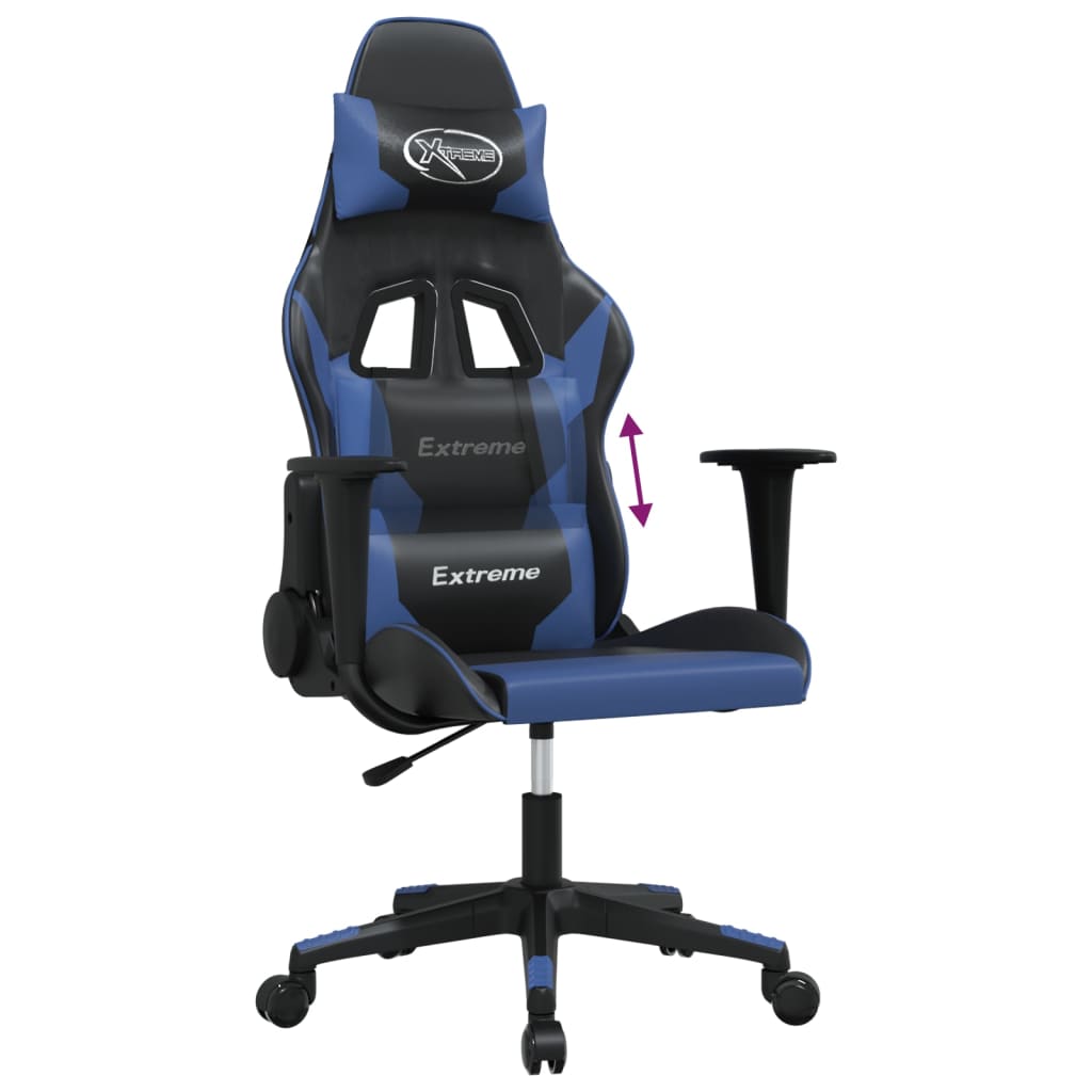 gaming chair with massage, black and blue, faux leather