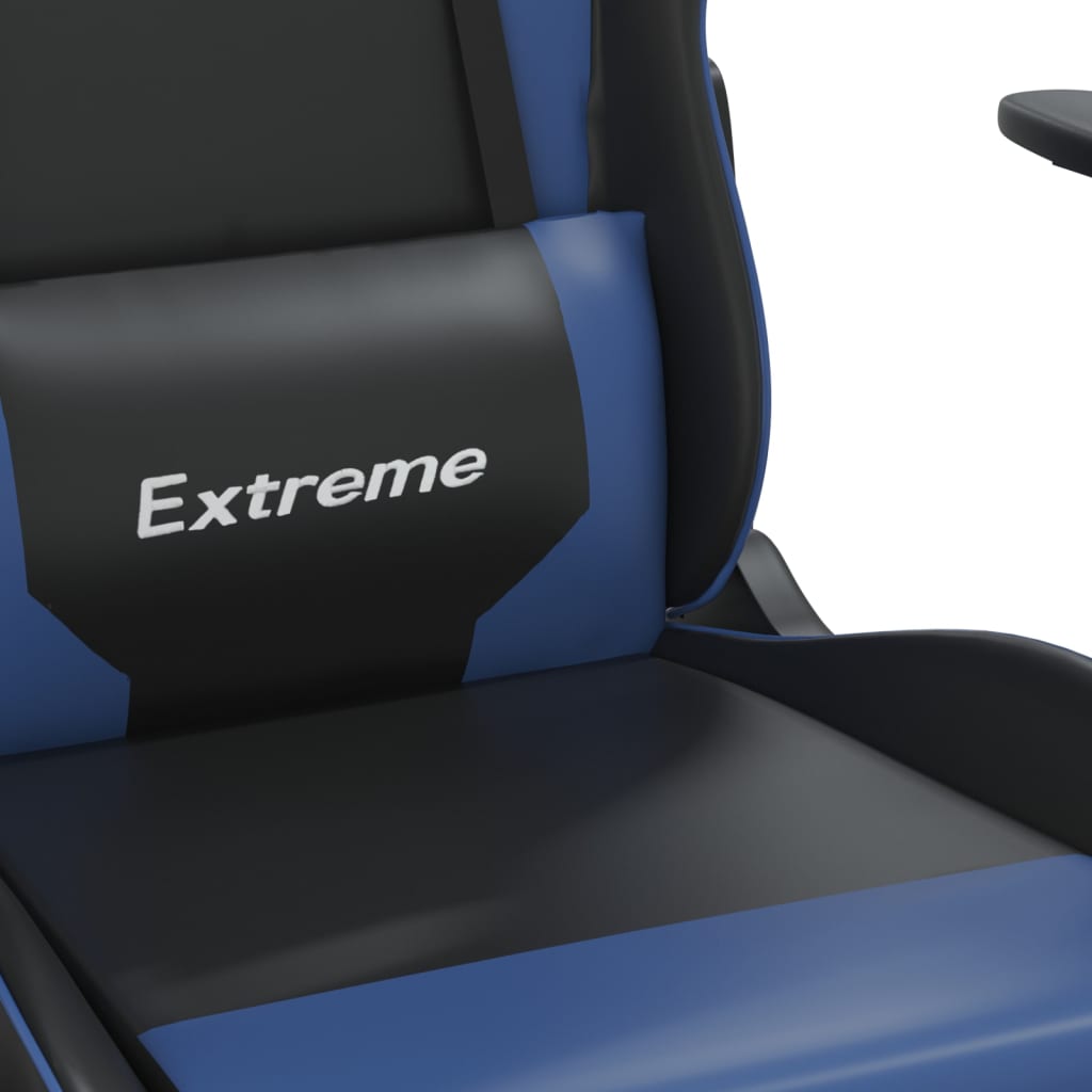 gaming chair with massage, black and blue, faux leather