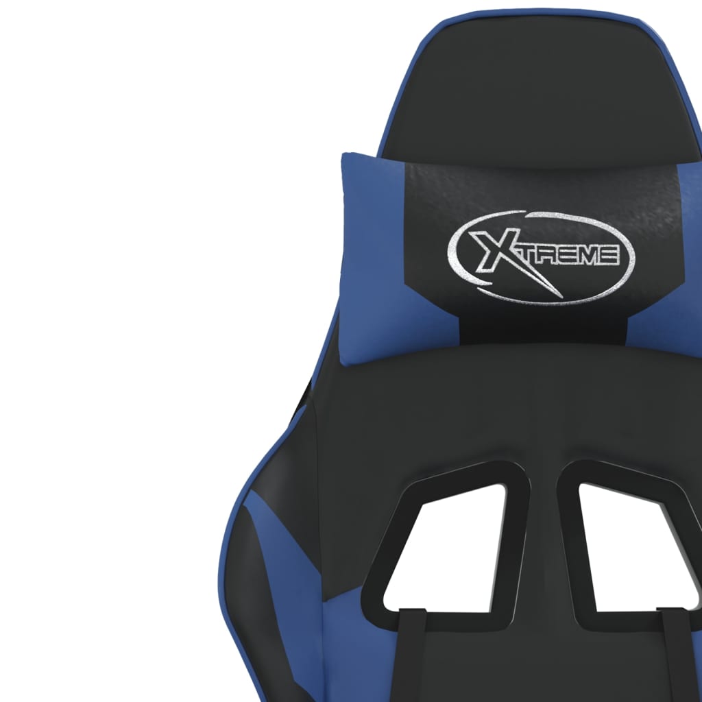 gaming chair with massage, black and blue, faux leather