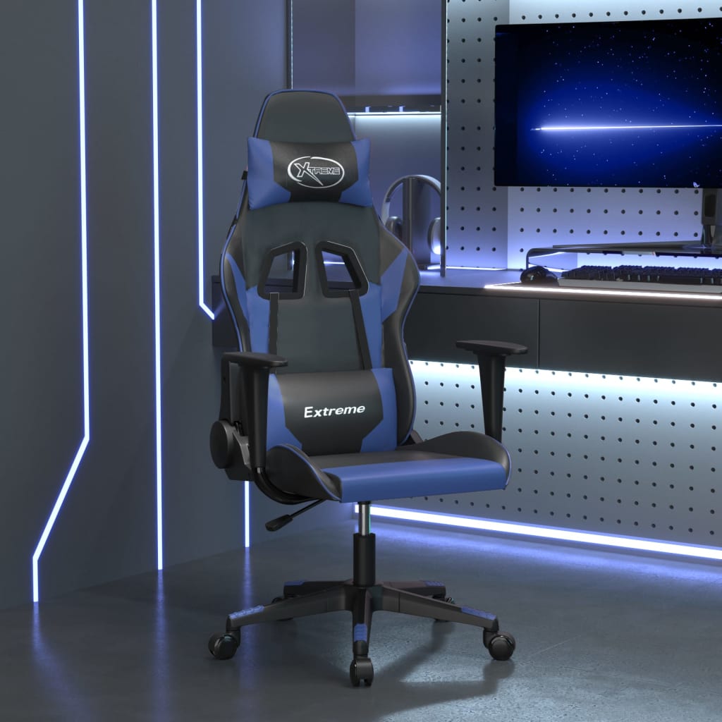 gaming chair with massage, black and blue, faux leather