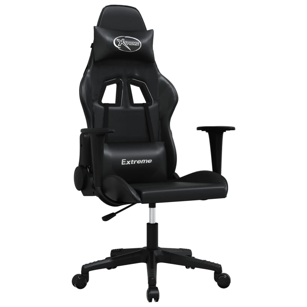 gaming chair with massage, black, faux leather