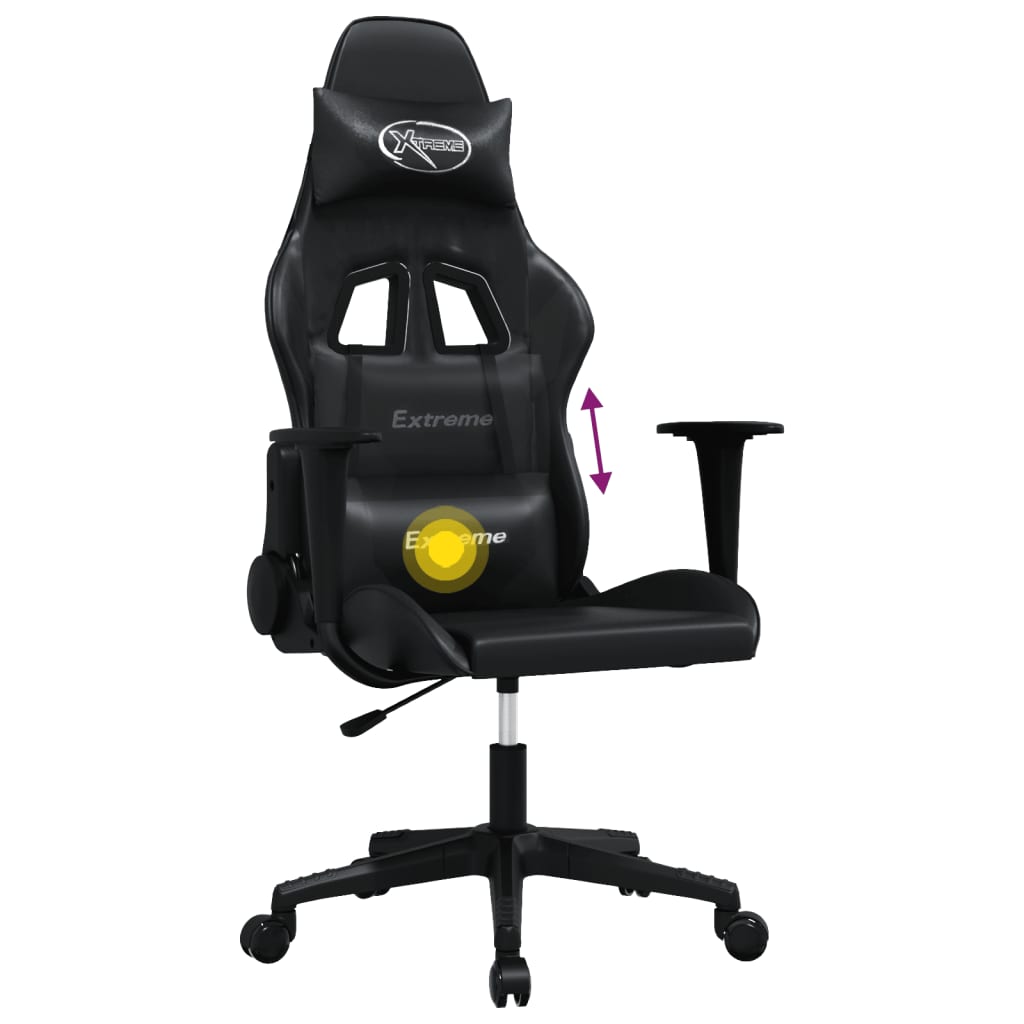 gaming chair with massage, black, faux leather