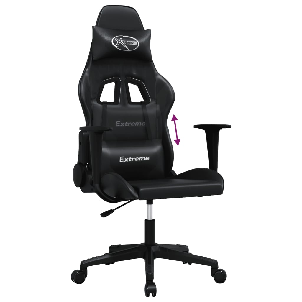 gaming chair with massage, black, faux leather