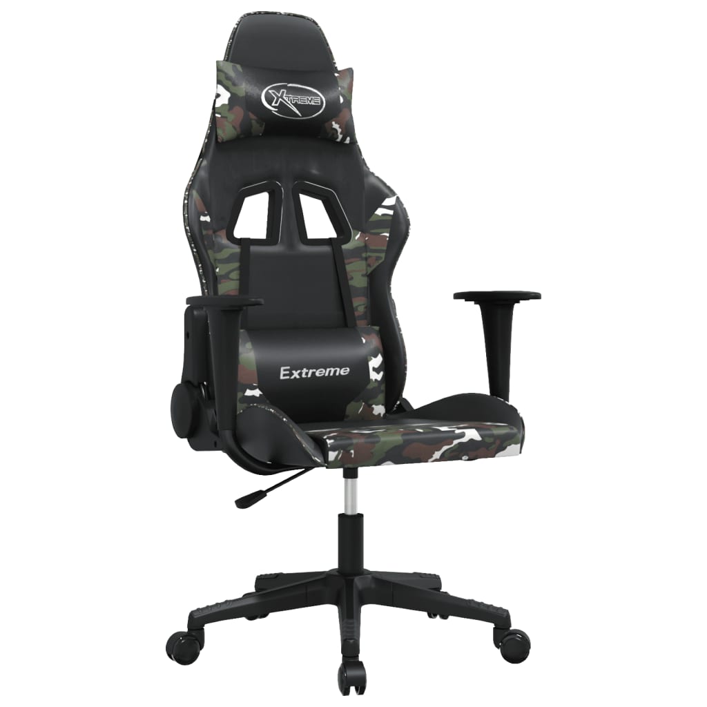 gaming chair with massage, black and camouflage, faux leather