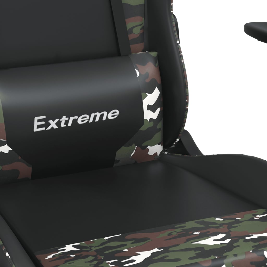 gaming chair with massage, black and camouflage, faux leather