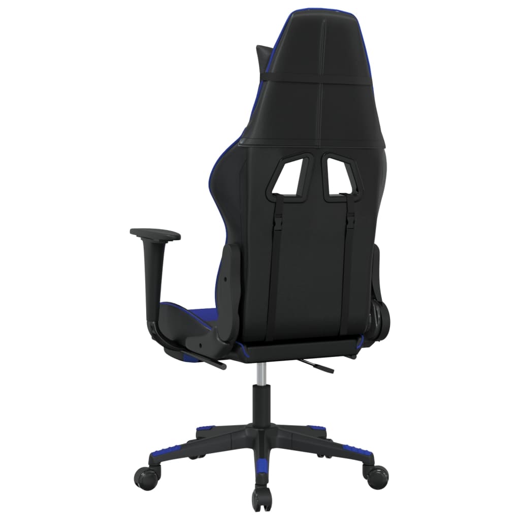 gaming chair with footrest, black and blue, faux leather