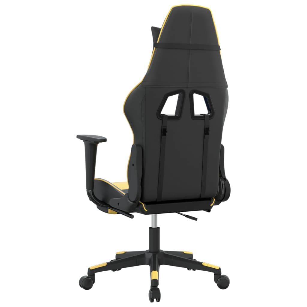 gaming chair with footrest, black and gold, faux leather