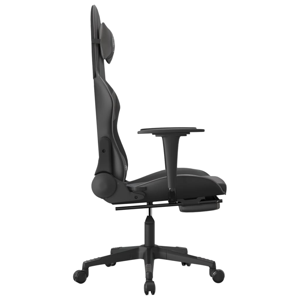 gaming chair with footrest, black and gray, faux leather