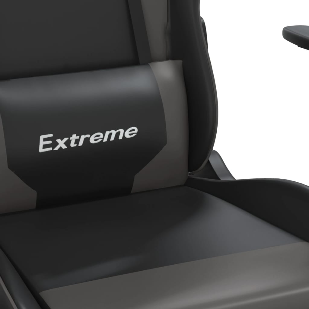 gaming chair with footrest, black and gray, faux leather