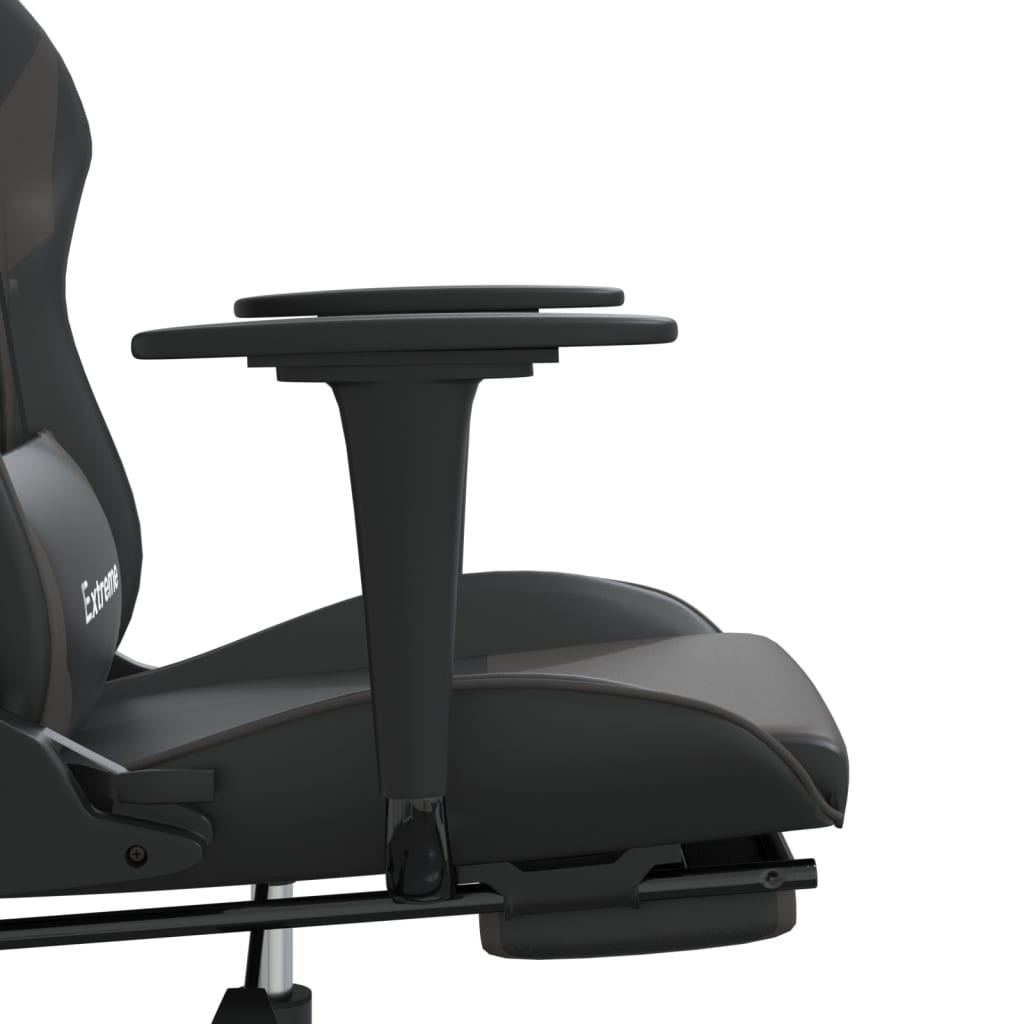 gaming chair with footrest, black and gray, faux leather