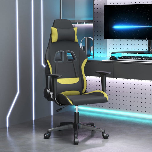 gaming chair with massage, black and light green, fabric