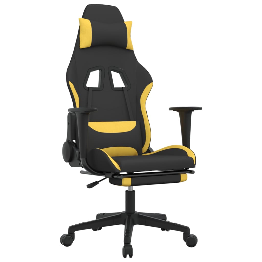 massage gaming chair with footrest, black and yellow, fabric