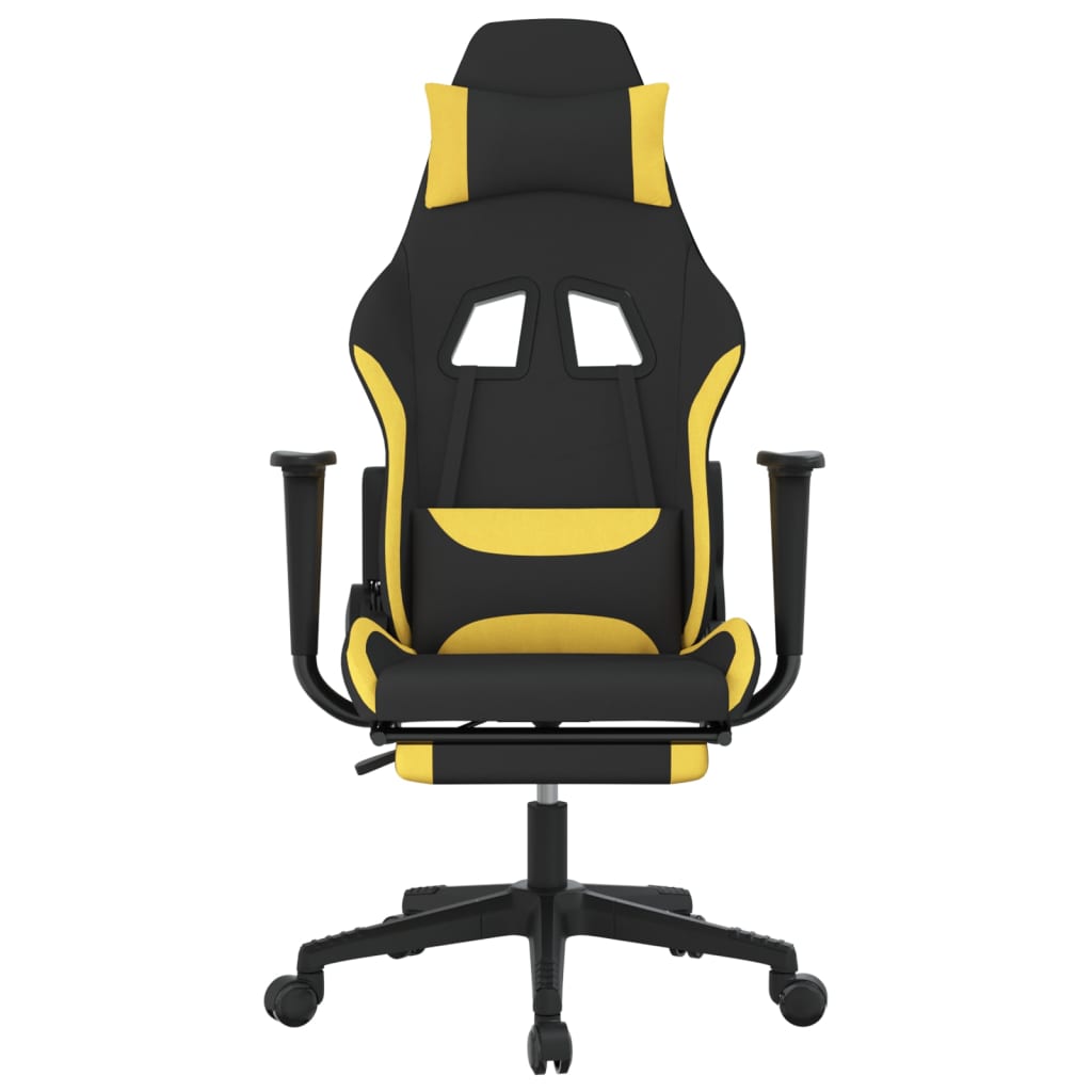 massage gaming chair with footrest, black and yellow, fabric