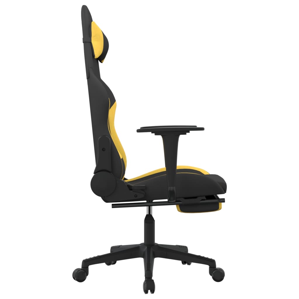 massage gaming chair with footrest, black and yellow, fabric