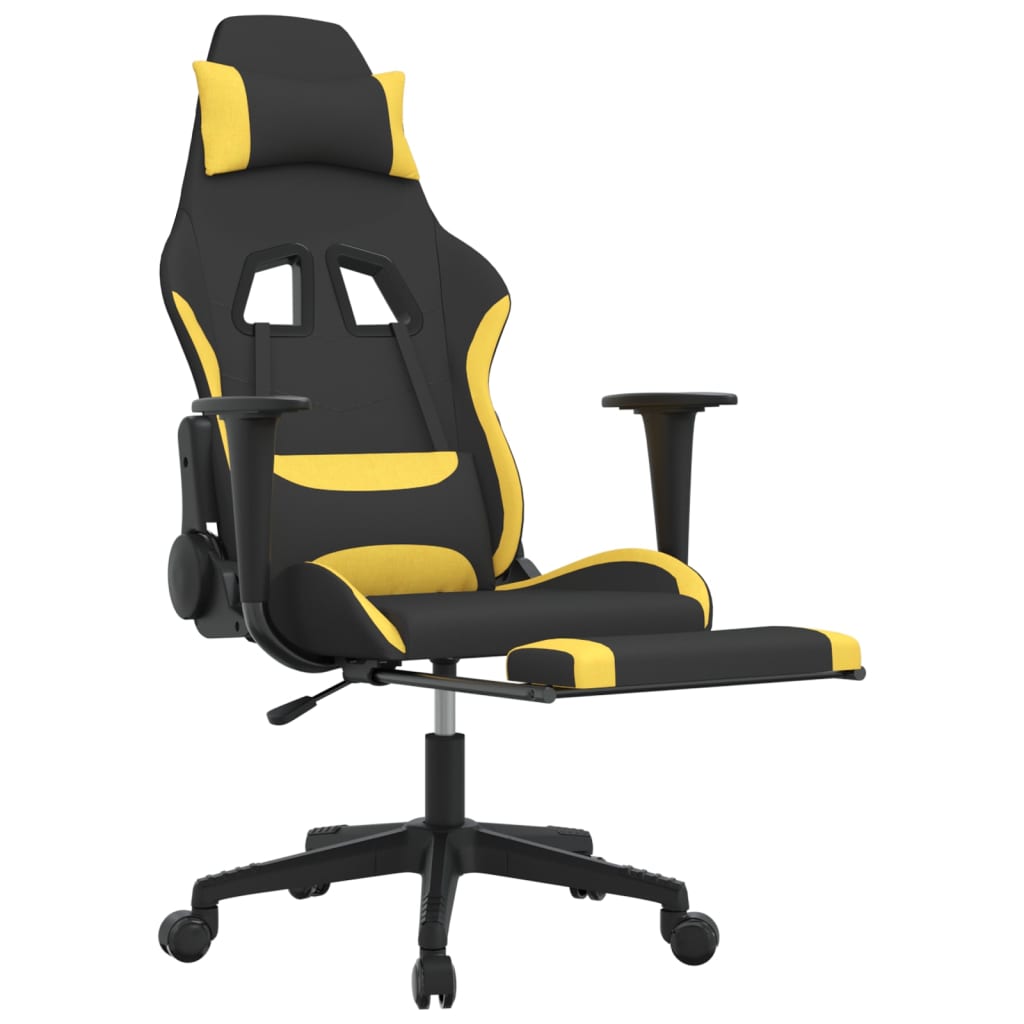 massage gaming chair with footrest, black and yellow, fabric