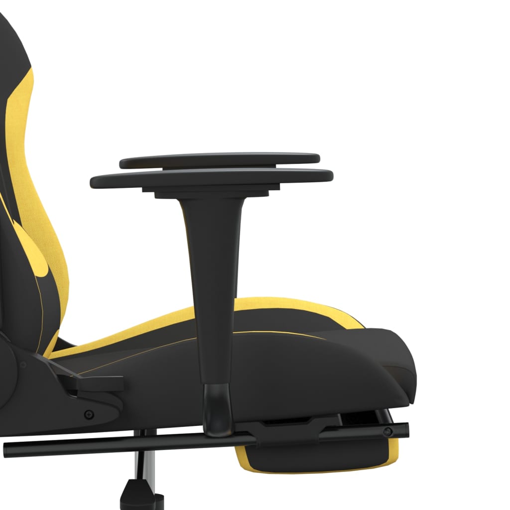 massage gaming chair with footrest, black and yellow, fabric