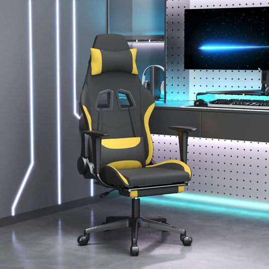 massage gaming chair with footrest, black and yellow, fabric