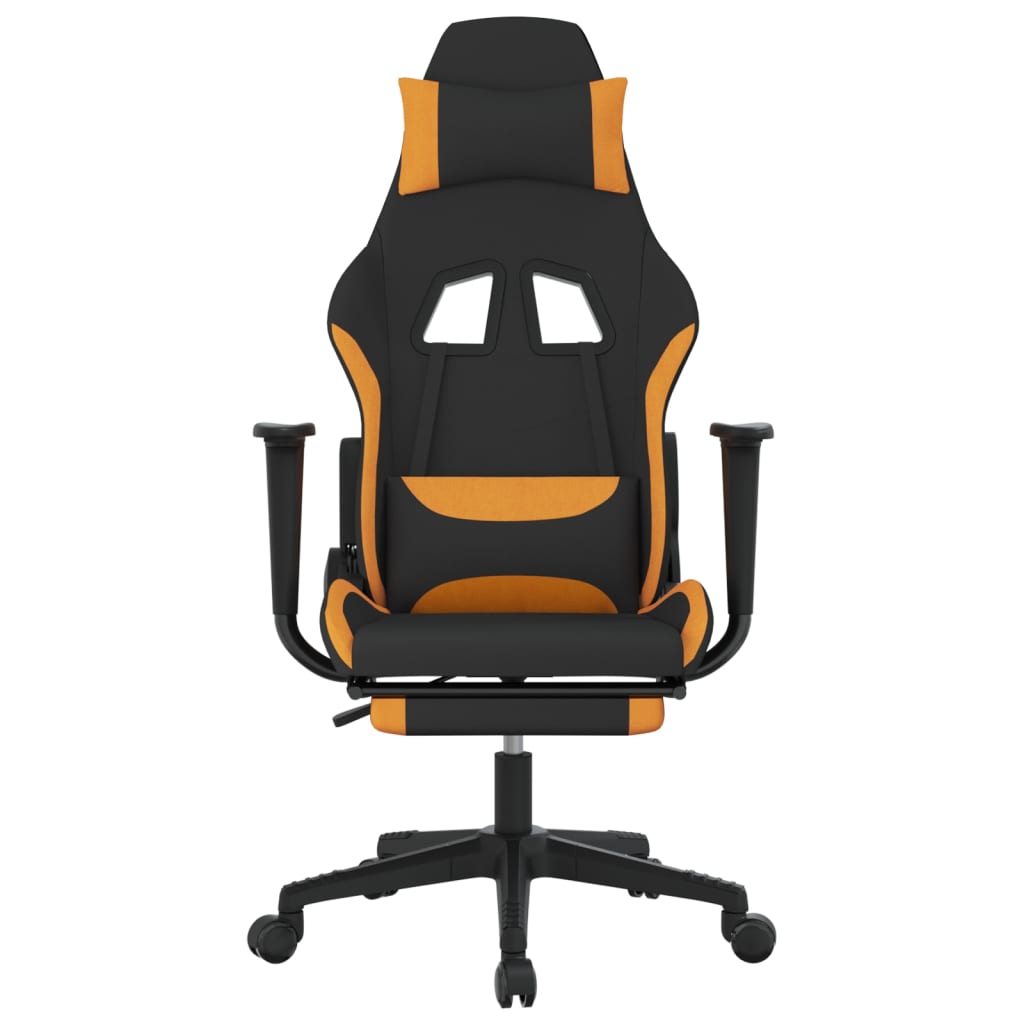 massage gaming chair with footrest, black and orange, fabric