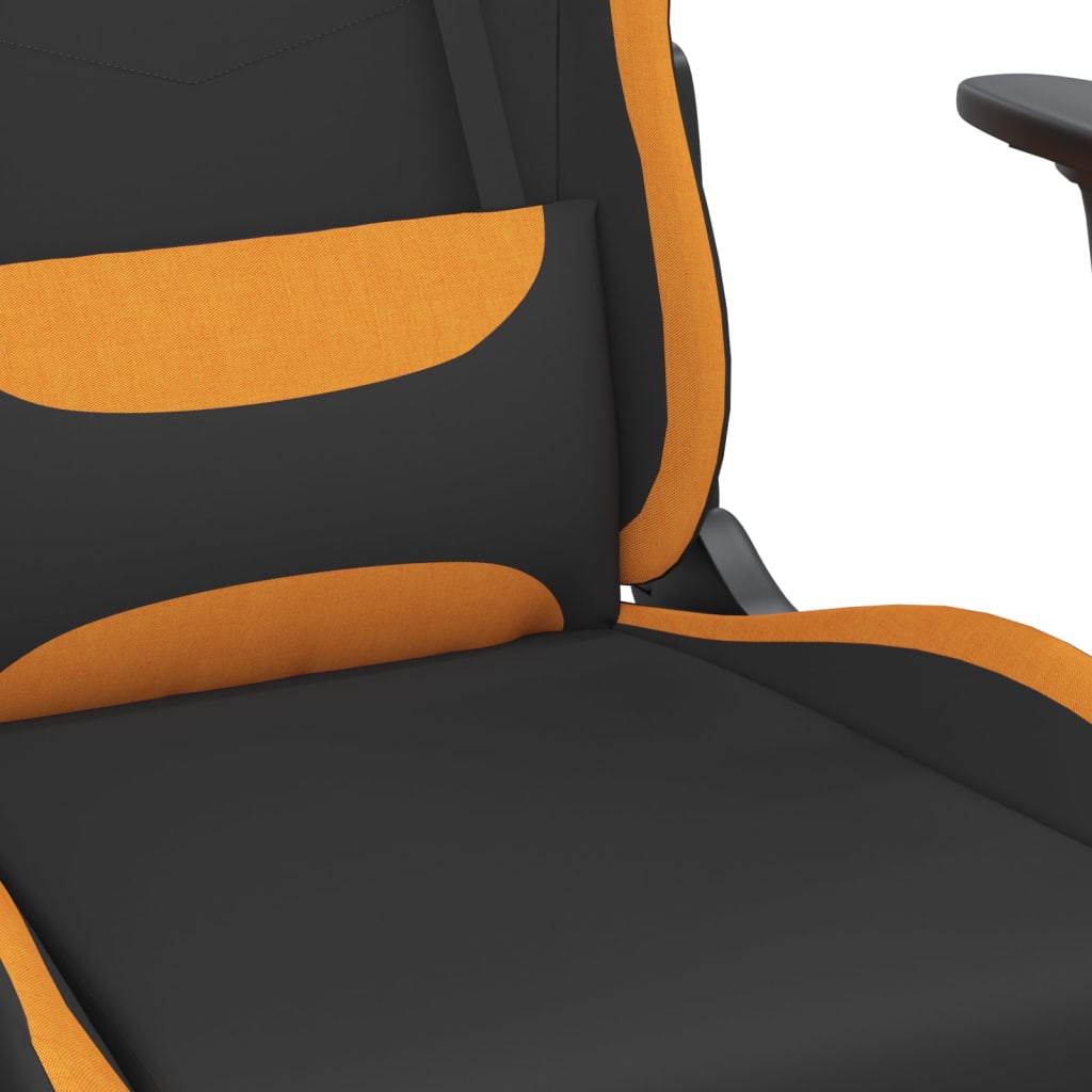 massage gaming chair with footrest, black and orange, fabric